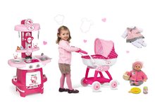 Cărucioare pentru păpuși seturi - Set cărucior Hello Kitty Smoby pentru păpuşă adânc bucătărie Maşa şi ursul şi păpuşă Baby Nurse cu haine de la 18 luni_6
