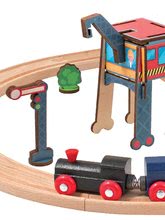 Drevené vláčiky a vláčkodráhy - Drevená vláčikodráha Train Oval Eichhorn s rušňom vozňami žeriavom a doplnkami 18 dielov 205 cm dĺžka koľajníc_0
