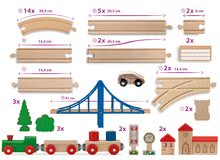 Drevené vláčiky a vláčkodráhy - Drevená vláčikodráha Train Set with Bridge Eichhorn s rušňom 2 vozňami mostom a doplnkami 55 dielov 500 cm dĺžka koľajníc_3