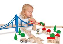 Drewniane pociągi i kolejki - Drewniana kolejka szynowa Train Set with Bridge Eichhorn z parowozem 2 wagonikami mostem oraz akcesoriami 55 części długość torów 500 cm_2