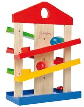 Drevené didaktické hračky - Drevená guličková dráha Runway Eichhorn didaktická hra s 3 guličkami a zvončekom od 12 mes_5