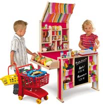 Boutiques en bois pour enfants - Magasin en bois de pin avec marquise Shop Market Eichhorn, avec des étagères pour les aliments et un comptoir_0