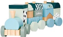 Dřevěné kostky - Dřevěný vláček s kostkami Wooden Train Eichhorn lokomotiva s 2 vagony 16 dílů od 12 měsíců_0