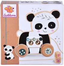 Ťahacie hračky - Drevené zvieratko na ťahanie Push along Animal Eichhorn so zvončekmi panda opička od 12 mes_5