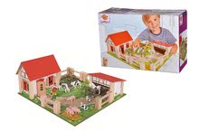 Drevené domčeky pre bábiky - Drevená farma so zvieratkami Farmyard Small Eichhorn s dvoma budovami a dvorom 21 dielov_1