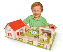 Drevené domčeky pre bábiky - Drevená farma so zvieratkami veľká Farmyard Eichhorn s dvoma budovami a dvorom 21 dielov_1