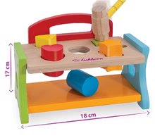 Dřevěné didaktické hračky - Dřevěná zatloukačka s kostkami Hammering Bench Eichhorn s kladivem a 5 různých barevných tvarů a barev 7 dílů od 12 měsíců_2