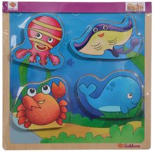 Drevené didaktické hračky - Drevené puzzle zvieratká 2D Lift Out Puzzle Eichhorn 5 dielov podmorský svet a safari od 12 mes_2