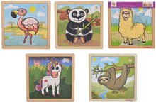 Lesene poučne igre - Lesene puzzle živalce Lift Out Puzzle Eichhorn 21 delov panda lama plamenec samorog lenivec od 12 mes_0