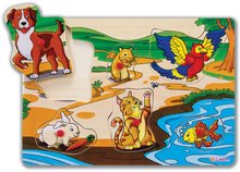 Drevené náučné hry - Drevené puzzle Pin Puzzle Eichhorn 6 vkladacích tvarov s obrázkami zvieratká vozidlá od 24 mes_1