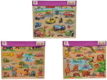 Drevené náučné hry - Drevené puzzle Pin Puzzle Eichhorn 21 vkladacích tvarov s obrázkami safari farma dopravné prostriedky od 24 mes_2