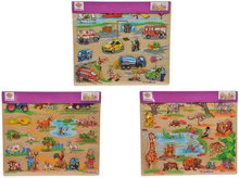 Fa oktatójátékok - Fa puzzle Pin Puzzle Eichhorn 21 formaillesztő ábrával szafari farm közlekedési eszközök 24 hó-tól_2