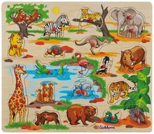 Drevené náučné hry - Drevené puzzle Pin Puzzle Eichhorn 21 vkladacích tvarov s obrázkami safari farma dopravné prostriedky od 24 mes_1