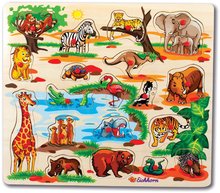 Lesene poučne igre - Lesena sestavljanka Pin Puzzle Eichhorn 21 oblik za vstavljanje s sličicami safari kmetija in prevozna sredstva od 24 mes_1