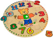 Drevené náučné hry - Drevené didaktické puzzle hodiny Teaching Clock Eichhorn 12 vkladacích čísiel od 24 mes_1
