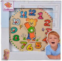 Drevené náučné hry - Drevené didaktické puzzle hodiny Teaching Clock Eichhorn 12 vkladacích čísiel od 24 mes_0