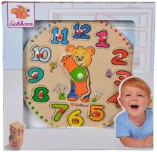 Dřevěné naučné hry - Dřevěné didaktické puzzle hodiny Teaching Clock Eichhorn 12 vkládacích čísel od 24 měsíců_0