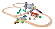 Trains en bois et rails - Train en bois avec pont Eichhorn avec un train, des wagons, un pont et des accessoires, 55 pièces, 500 cm de longueur de rail_0