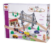 Trains en bois et rails - Train en bois avec pont Eichhorn avec un train, des wagons, un pont et des accessoires, 55 pièces, 500 cm de longueur de rail_3