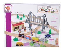 Trains en bois et rails - Train en bois avec pont Eichhorn avec un train, des wagons, un pont et des accessoires, 55 pièces, 500 cm de longueur de rail_0