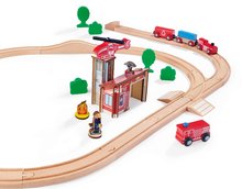 Dřevěné vláčky a vláčkodráhy - Dřevěná vláčkodráha s hasičskou stanicí Train Set Firestation Eichhorn s vlakem 33 dílů 235 cm délka kolejí_0