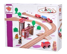 Trains en bois et rails - Train en bois avec une caserne de pompiers, ensemble Firestation Eichhorn Avec un train, 33 pièces, 235 cm de longueur de rails._0