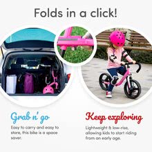 Odrážedla od 18 měsíců - Balanční odrážedlo skládací Folding Balance Bike Pink smarTrike růžové z hliníku s ergonomickými úchyty od 2–5 let a chrániče jako dárek_2