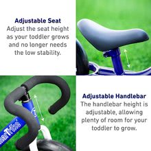 Babytaxiuri de la 18 luni - Bicicletă pliabilă fără pedale Folding Balance Bike Blue smarTrike albastră din aluminiu cu mânere ergonomice de la 2-5 ani și echipament de protecție cadou_0