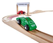 Drewniane samochody - Drewniany tor wyścigowy Porsche Racing Set Eichhorn z pit-stopem i dwoma autkami wyścigowymi długość 350 cm 31 elementów_1