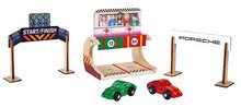 Holzautos - Holzbahn Porsche Racing Set Eichhorn mit Boxenstopp und 2 Rennwagen 350 cm Länge 31 Teile_3