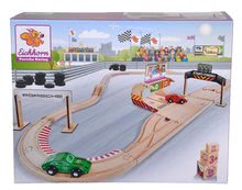 Drewniane samochody - Drewniany tor wyścigowy Porsche Racing Set Eichhorn z pit-stopem i dwoma autkami wyścigowymi długość 350 cm 31 elementów_1