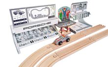 Mașini din lemn - Pistă de mașini din lemn Porsche Racing Extension Set Eichhorn cu mașină de curse 14 piese de la 3 ani_0