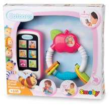 Zvečke i grizalice - Set igračaka grickalica Jabuka Cotoons Smoby i mobitel ružičasti od 6 mjeseci_0