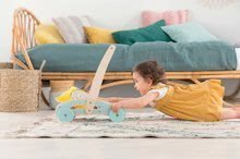 Otroški sprehajalčki - Leseni sprehajalček in voziček Wooden Baby Walker Pilow Corolle z mehko blazino za dojenčka od 12 mes_0
