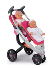 Kočíky od 18 mesiacov - Kočík pre bábiky dvojičky Maxi Cosi & Quinny Twin Smoby (70 cm rúčka) ružovo-šedý_1