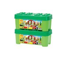 Cuburi de construit Abrick - Joc de construit Fermă Abrick Écoiffier cu 2 maşini şi cu animăluţe în cutie verde de la 18 luni_1