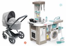 Set kočárek a elektronická kuchyňka Cybex Landau 3v1 Priam Corolle se zvukem a pračka s žehlicím prknem a žehličkou