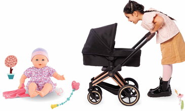 Set kočík trojkombinácia s bábikou Emilie Cybex Black 3in1 Pram Corolle a cumlík so zvukmi