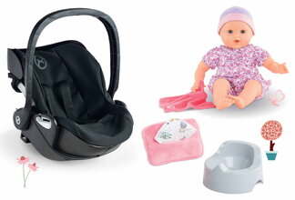 Set igračka za bebe s lutkom Emilie Baby Doll Carrier Cybex Priam 2u1 Black Corolle i noćnik s ulošcima