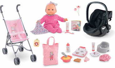 Set autosjedalica s lutkom Eloise Baby Doll Carrier Cybex Priam 2in1 Black Corolle s kolicima i dodacima