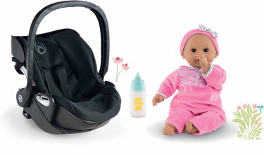Set lutkarsko jaje s bebom Bébè Baby Doll Carrier Cybex Priam 2u1 Black Corolle igračka za hranjenje sa zvukom