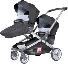 Voziček Evolutwin® za dva otroka Red castle črn nastavljiv s popolno opremo in zaščito pred dežjem od 0 mes