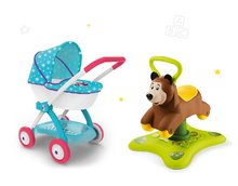 Pre bábätká - Set odrážadlo Medveď 2v1 Smoby skákajúci a točiaci sa a hlboký kočík pre bábiku Frozen od 12 mes_10