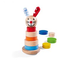 Jucării pentru dezvoltarea abilitătii copiiilor - Turn pliabil din lemn Baby Stapel Tower Rabbit Eichhorn 11 piese 20 cm înălțime od 12 luni_1