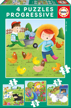 Puzzle Zwierzątka na Farmie Educa 6-9-12-16 części, postępowe