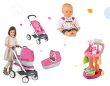 Vozički za punčke in dojenčke kompleti - Komplet voziček retro Maxi Cosi&Quinny Smoby 3v1 z nosilom za dojenčka, dojenček in čistilni voziček 100% Chef_18