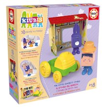 Puzzle 3D - Joc de construit Kiubis 3D Blocks & Stories The Little Donkey´s stable Educa 2 figurine cu tractor și grajd de la 2 ani_2