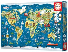 Kinderpuzzle ab 100-300 Stücken - Puzzle World Map Sean Sims Educa 200 Teile ab 6 Jahren 40*28 cm_1