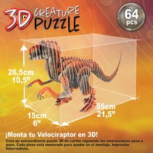 Puzzle 3D -  NA PREKLAD - Rompecabezas de dinosaurio Velociraptor 3D Creature Educa Longitud 55 cm 64 piezas_2