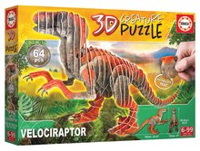 Puzzle 3D -  NA PREKLAD - Rompecabezas de dinosaurio Velociraptor 3D Creature Educa Longitud 55 cm 64 piezas_0